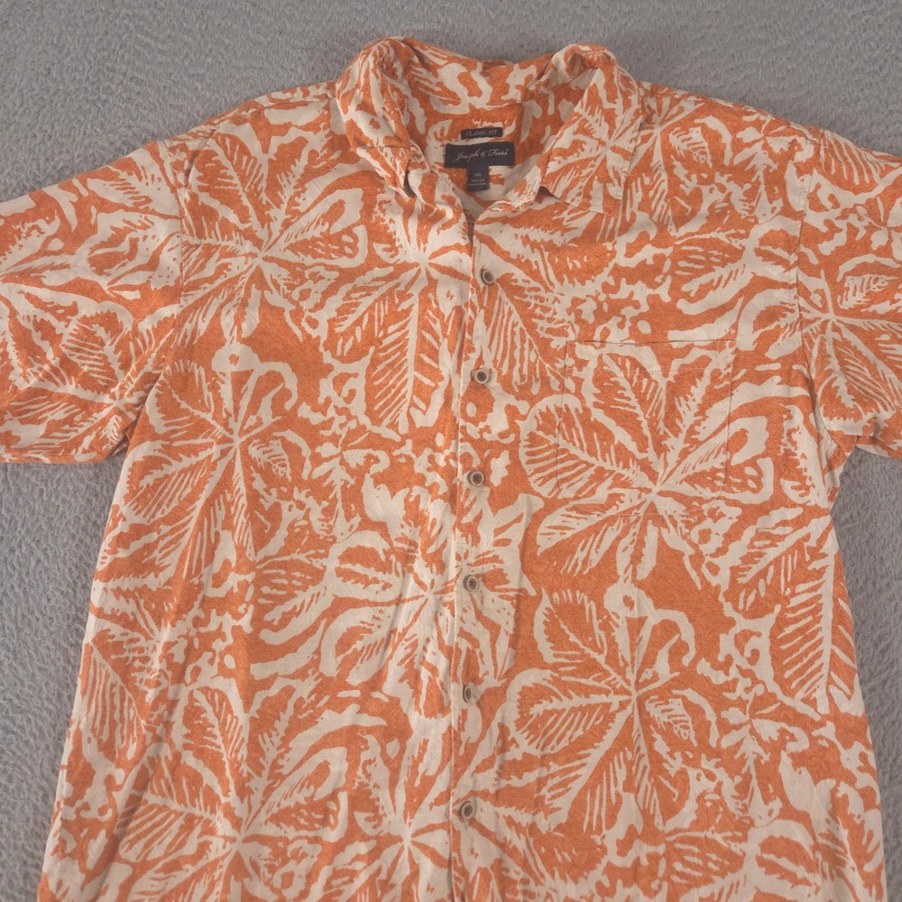 Joseph & Feiss Shirt Mens XXL Orange 100% Silk Tropical Camp Loop Button Down